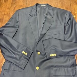 Ralph Lauren Blazer Men 44 Blue Coat Golden Crest 2 Buttons 100% Wool Jacket